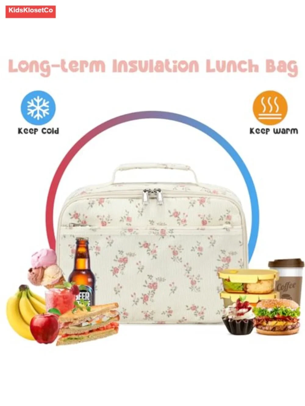 Insulated Lunch Bag Corduroy Kids Girls Waterproof Thermal Tote with External